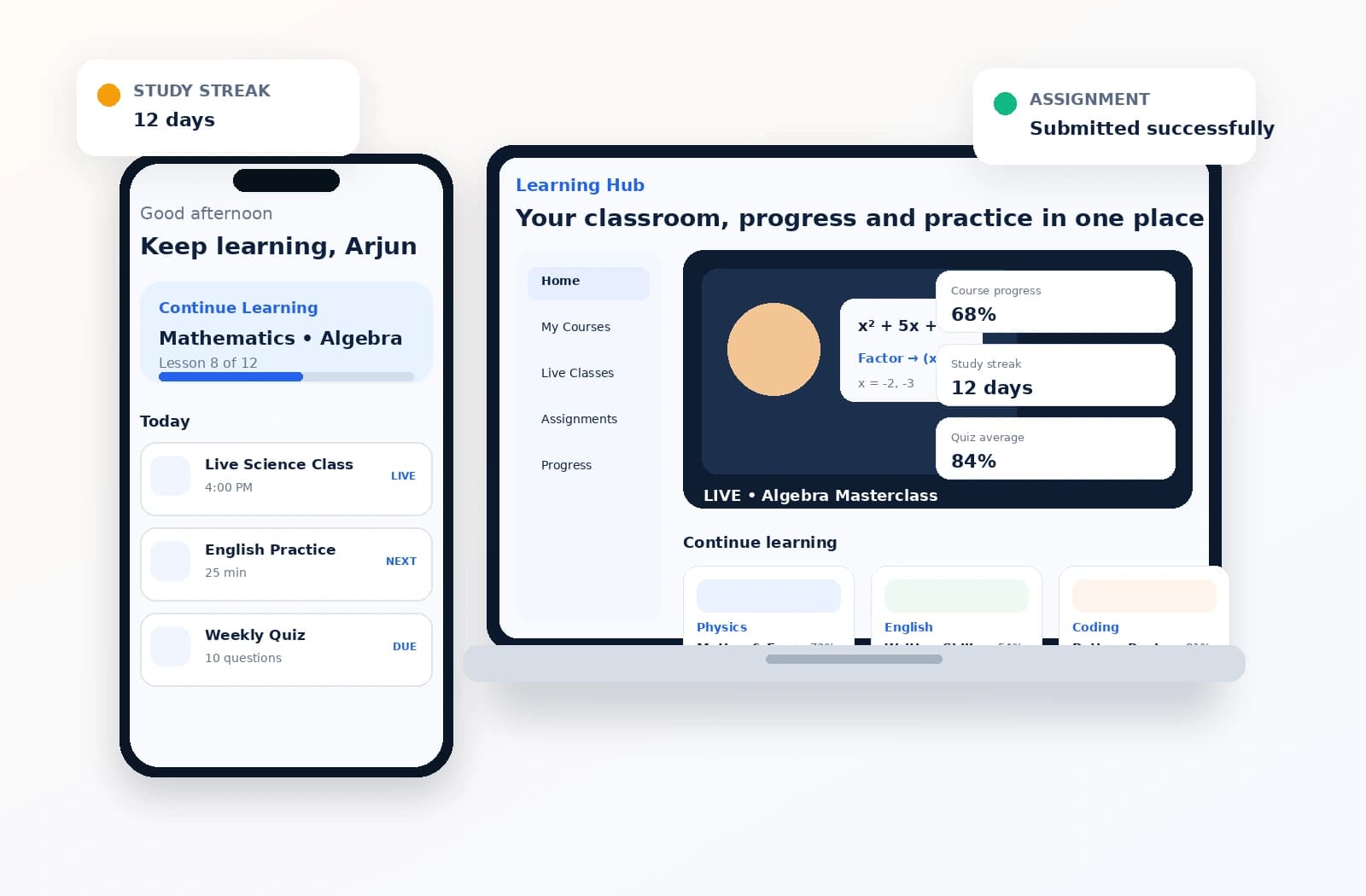 Student learning experience across mobile and web