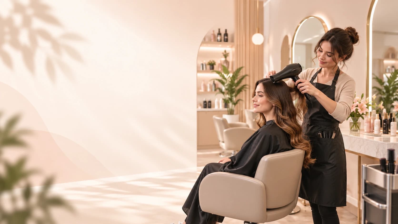Professional hairstylist working with a client inside a premium salon