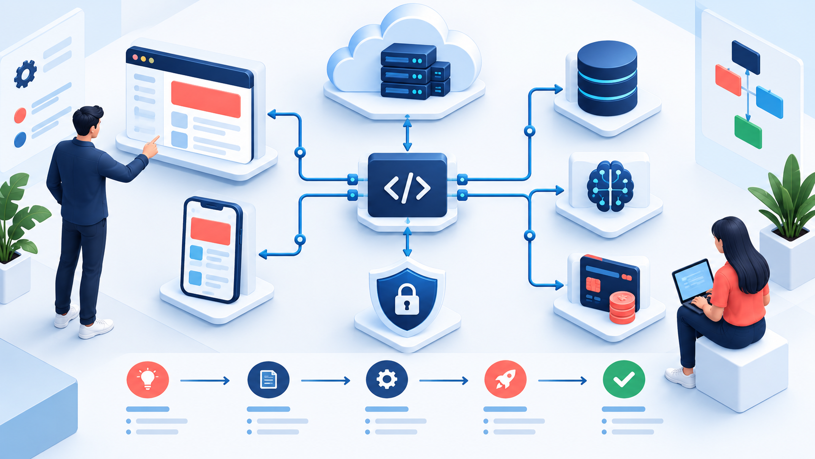 Modular software architecture connecting web mobile cloud database AI and security
