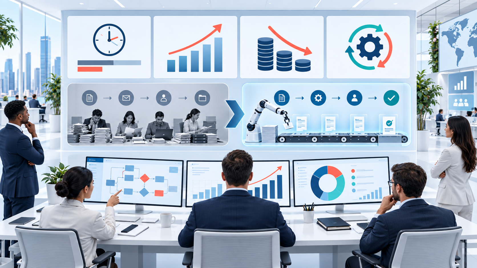 Before and after business automation with time saving and growth analytics
